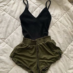 Army green faux suede shorts